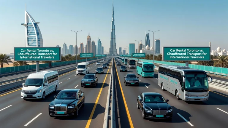 Professional header image for comparison analysis: Car Rental Toronto vs. Chauffeured Transport for Internat...