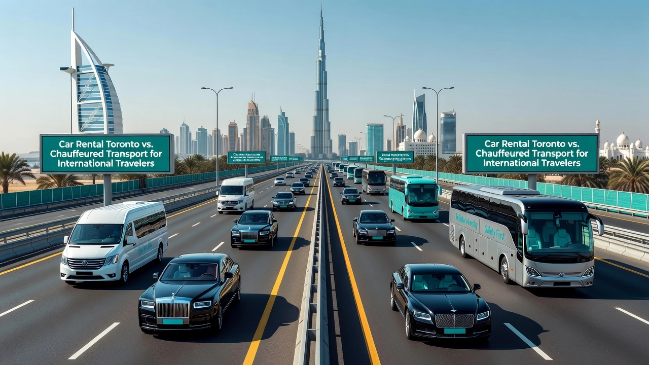 Professional header image for comparison analysis: Car Rental Toronto vs. Chauffeured Transport for Internat...