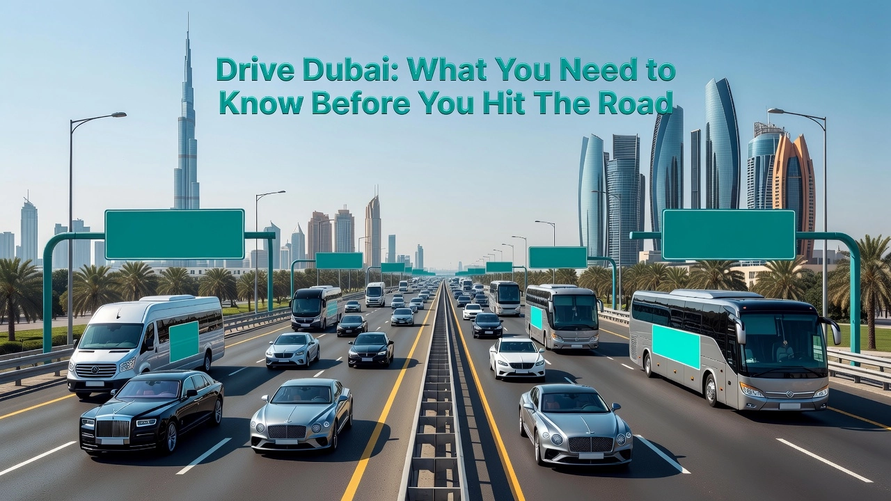 Professional header image for list-based article: Drive Dubai: What You Need to Know Before You Hit the Road
