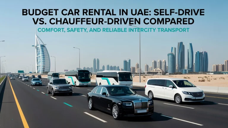 Professional header image for comparison analysis: Budget Car Rental in UAE: Self-Drive vs. Chauffeur-Driven...